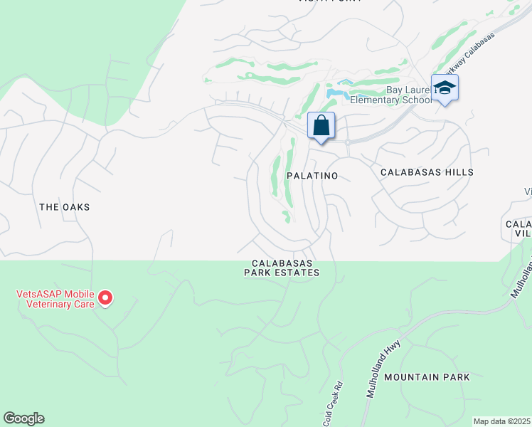 map of restaurants, bars, coffee shops, grocery stores, and more near 3702 Avenida Callada in Calabasas