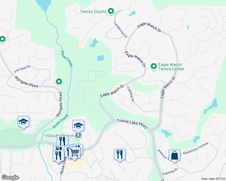 map of restaurants, bars, coffee shops, grocery stores, and more near 3314 Eagle Watch Drive in Woodstock