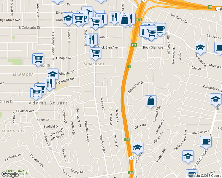 map of restaurants, bars, coffee shops, grocery stores, and more near 4664 West Avenue 41 in Los Angeles