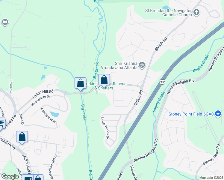 map of restaurants, bars, coffee shops, grocery stores, and more near 5230 Breckinridge Lane in Cumming