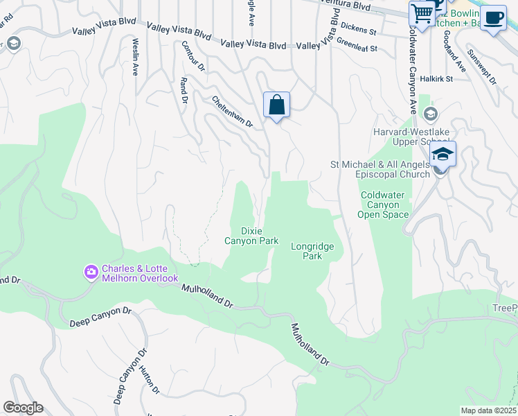 map of restaurants, bars, coffee shops, grocery stores, and more near 3551 Dixie Canyon Place in Los Angeles