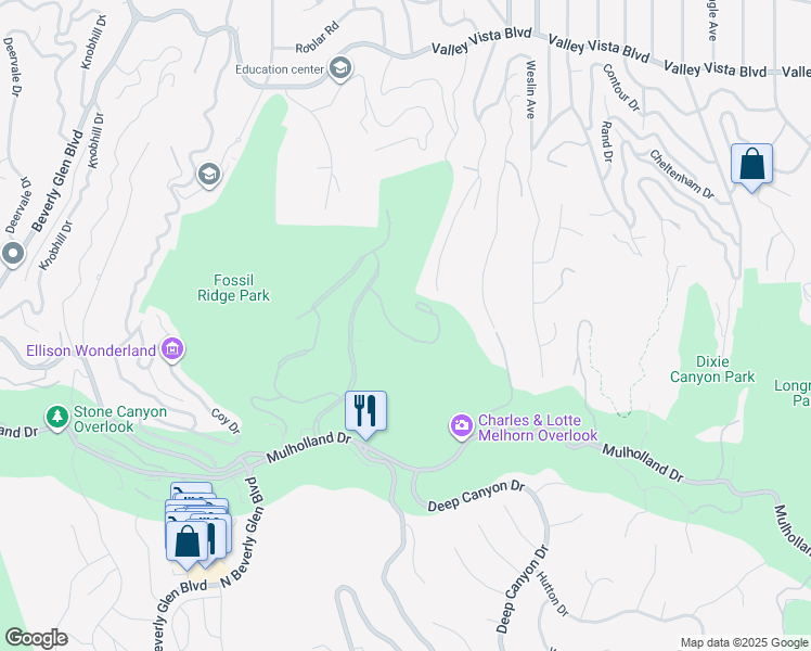 map of restaurants, bars, coffee shops, grocery stores, and more near 13955 Durham Road in Beverly Hills