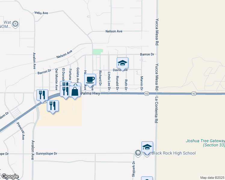 map of restaurants, bars, coffee shops, grocery stores, and more near 59006 29 Palms Highway in Yucca Valley