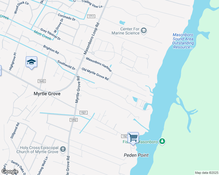 map of restaurants, bars, coffee shops, grocery stores, and more near 5225 Marina Club Drive in Wilmington