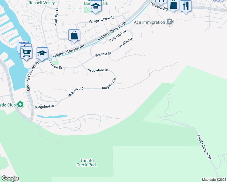 map of restaurants, bars, coffee shops, grocery stores, and more near 31460 Glenbridge Road in Westlake Village