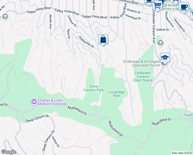 map of restaurants, bars, coffee shops, grocery stores, and more near 3551 Dixie Canyon Place in Los Angeles