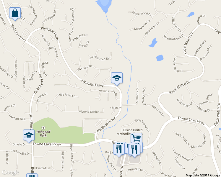 map of restaurants, bars, coffee shops, grocery stores, and more near 4047 Watkins Glen Dr in Woodstock
