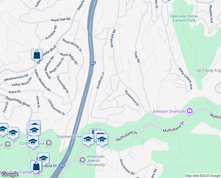 map of restaurants, bars, coffee shops, grocery stores, and more near 3649 Meadville Drive in Los Angeles