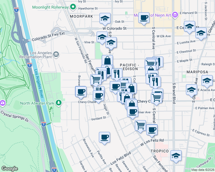 map of restaurants, bars, coffee shops, grocery stores, and more near 518 W Garfield Ave in Glendale