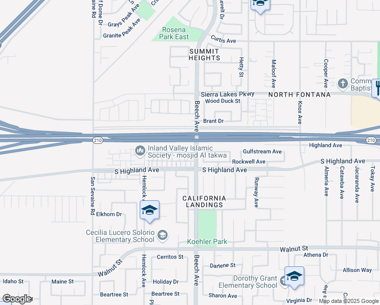 map of restaurants, bars, coffee shops, grocery stores, and more near 6524 Bristol Avenue in Fontana