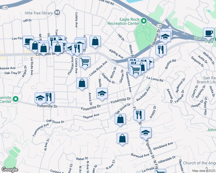 map of restaurants, bars, coffee shops, grocery stores, and more near 4871 Wiota Street in Los Angeles
