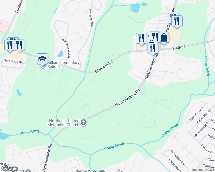 map of restaurants, bars, coffee shops, grocery stores, and more near 4051 HardScrabble Road in Columbia