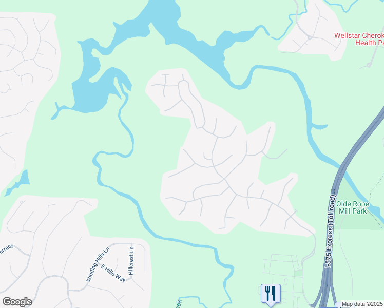 map of restaurants, bars, coffee shops, grocery stores, and more near 509 Keeneland Avenue in Woodstock