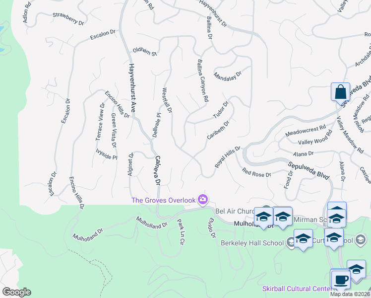 map of restaurants, bars, coffee shops, grocery stores, and more near 3526 Westfall Drive in Los Angeles