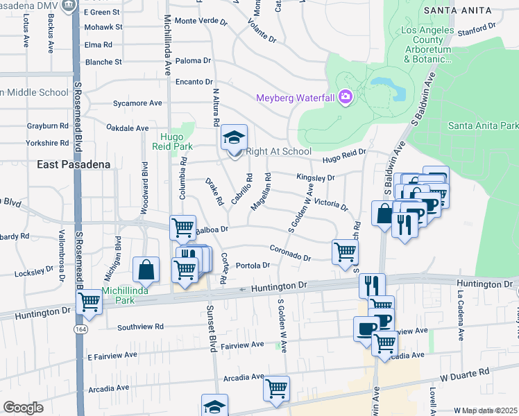 map of restaurants, bars, coffee shops, grocery stores, and more near 504 Magellan Road in Arcadia