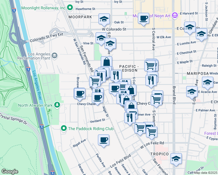 map of restaurants, bars, coffee shops, grocery stores, and more near 518 West Garfield Avenue in Glendale