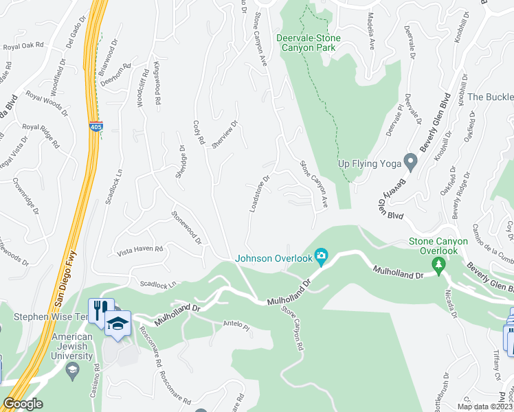 map of restaurants, bars, coffee shops, grocery stores, and more near 3530 Loadstone Drive in Los Angeles