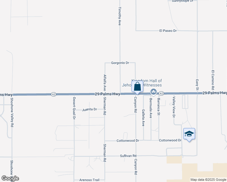 map of restaurants, bars, coffee shops, grocery stores, and more near 70352 29 Palms Highway in Twentynine Palms