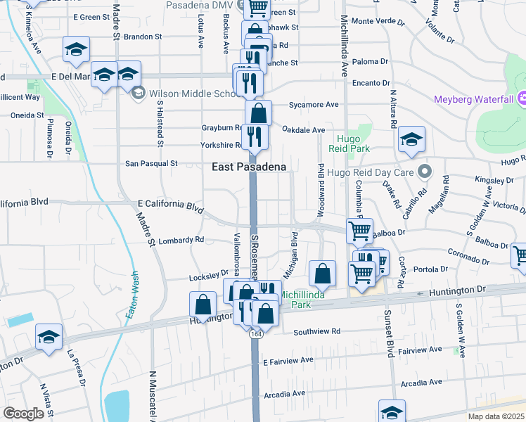 map of restaurants, bars, coffee shops, grocery stores, and more near 636 South Rosemead Boulevard in Pasadena