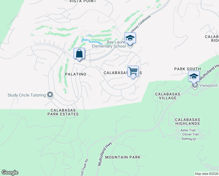 map of restaurants, bars, coffee shops, grocery stores, and more near 24872 Paseo Primario in Calabasas