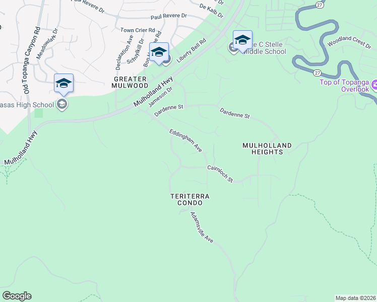 map of restaurants, bars, coffee shops, grocery stores, and more near 22533 Faubion Place in Calabasas