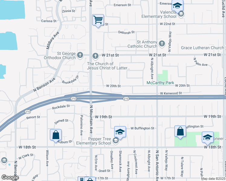 map of restaurants, bars, coffee shops, grocery stores, and more near 1061 West Kenwood Street in Upland