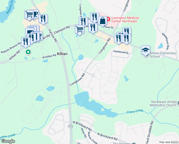 map of restaurants, bars, coffee shops, grocery stores, and more near 300 Sterling Cove Road in Columbia