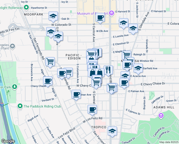 map of restaurants, bars, coffee shops, grocery stores, and more near 310 West Garfield Avenue in Glendale