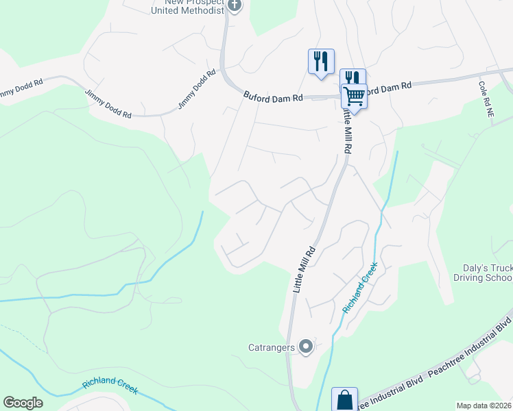 map of restaurants, bars, coffee shops, grocery stores, and more near 2276 Wind Lass Drive in Buford
