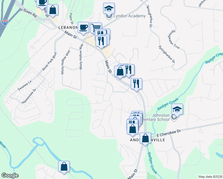 map of restaurants, bars, coffee shops, grocery stores, and more near 118 Camdyn Circle in Holly Springs