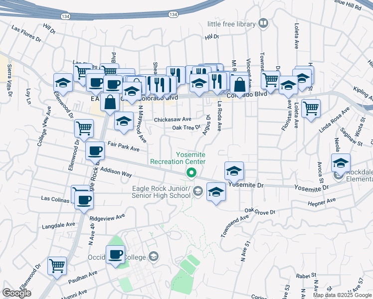 map of restaurants, bars, coffee shops, grocery stores, and more near 1843 Linda Rosa Ave in Los Angeles