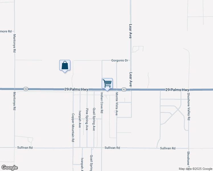 map of restaurants, bars, coffee shops, grocery stores, and more near Indian Cove Road in Twentynine Palms