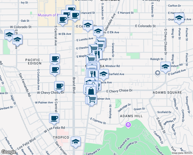 map of restaurants, bars, coffee shops, grocery stores, and more near 910 South Glendale Avenue in Glendale