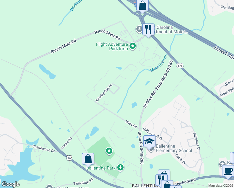 map of restaurants, bars, coffee shops, grocery stores, and more near 202 ADERLEY Oak Loop in Irmo