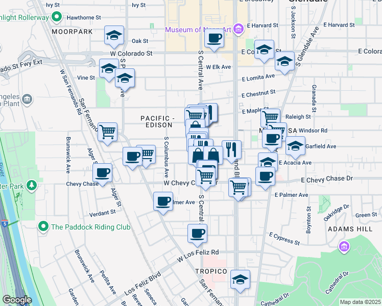 map of restaurants, bars, coffee shops, grocery stores, and more near 316 West Garfield Avenue in Glendale