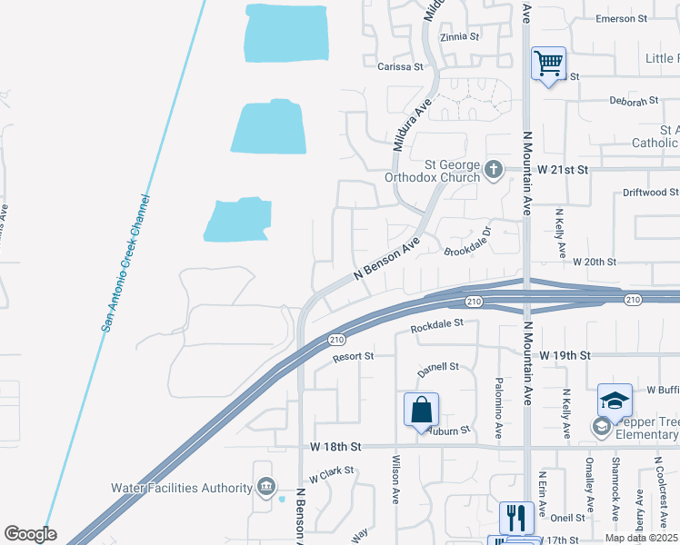 map of restaurants, bars, coffee shops, grocery stores, and more near 1992 Windemere Court in Upland