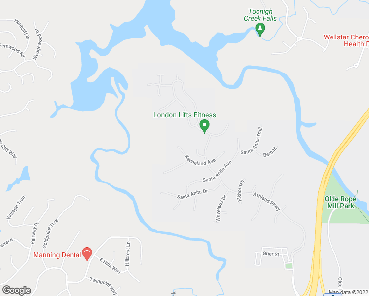 map of restaurants, bars, coffee shops, grocery stores, and more near 507 Keeneland Avenue in Woodstock