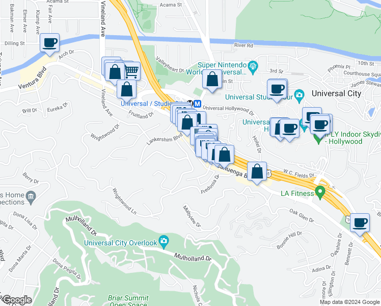 map of restaurants, bars, coffee shops, grocery stores, and more near 3921 Kentucky Drive in Los Angeles