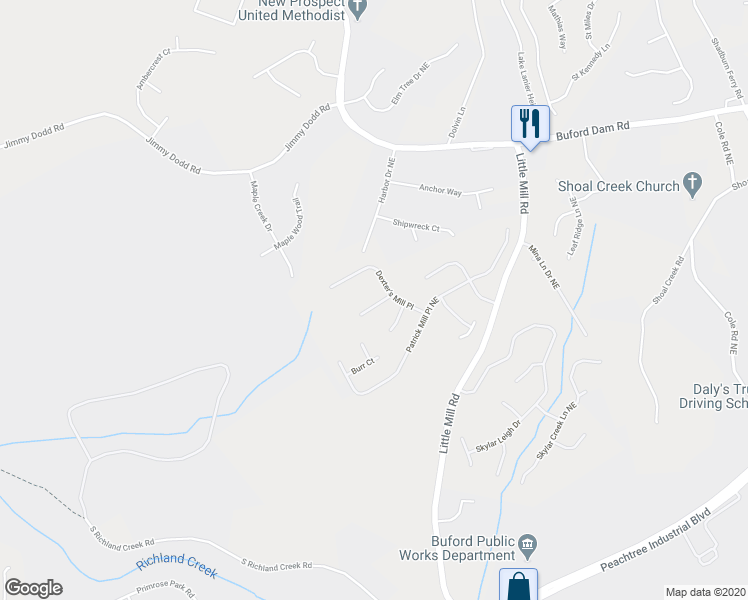 map of restaurants, bars, coffee shops, grocery stores, and more near 2276 Wind Lass Drive in Buford