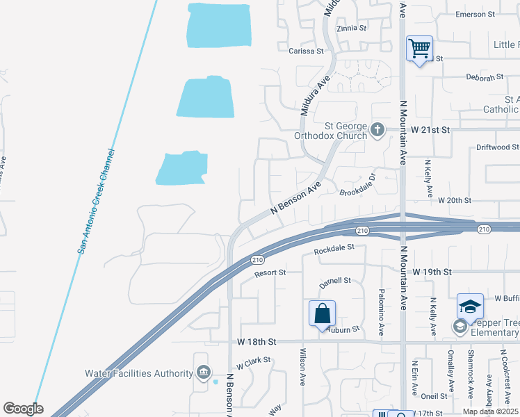 map of restaurants, bars, coffee shops, grocery stores, and more near 1992 Windemere Court in Upland