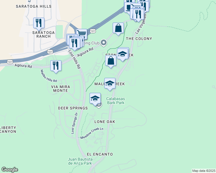 map of restaurants, bars, coffee shops, grocery stores, and more near 26632 Country Creek Lane in Calabasas