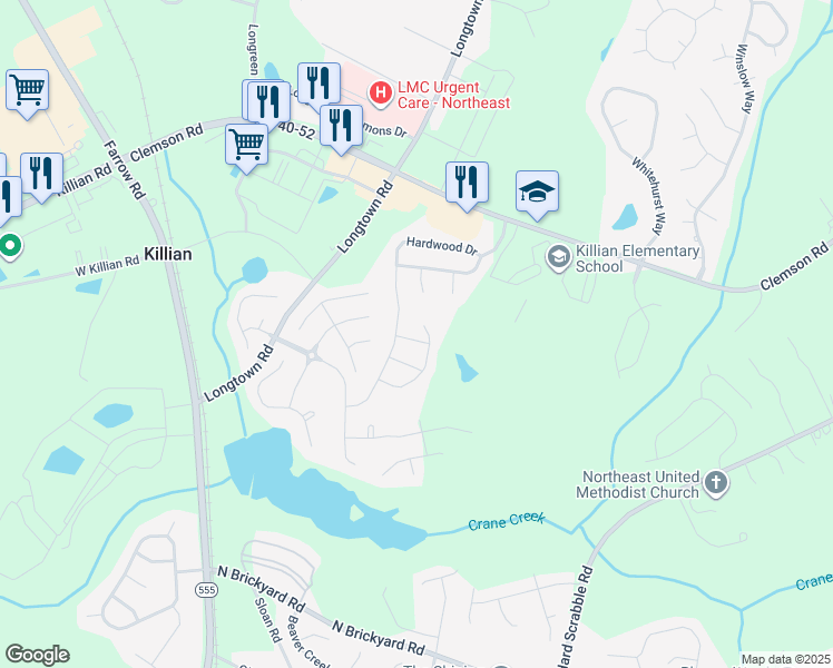 map of restaurants, bars, coffee shops, grocery stores, and more near 4 Softwood Lane in Columbia