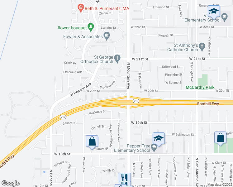 map of restaurants, bars, coffee shops, grocery stores, and more near 1992 Moonbeam Circle in Upland