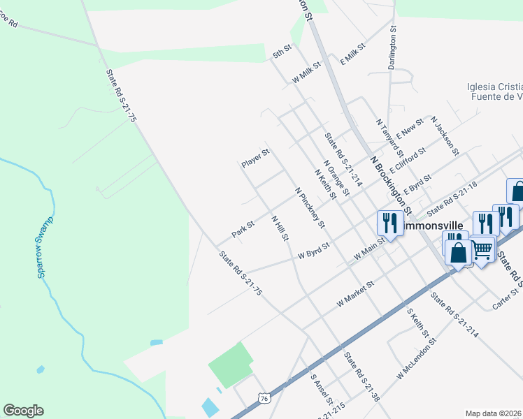 map of restaurants, bars, coffee shops, grocery stores, and more near 501 Park Street in Timmonsville