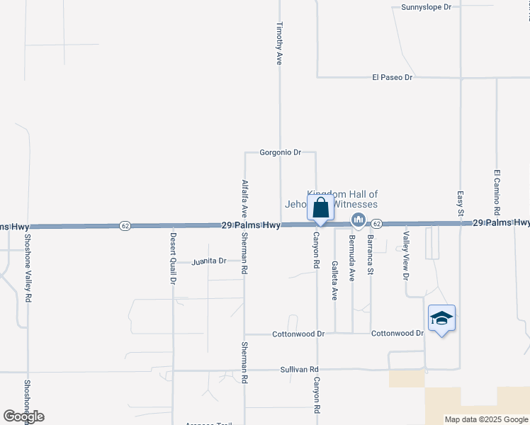 map of restaurants, bars, coffee shops, grocery stores, and more near 70352 29 Palms Highway in Twentynine Palms