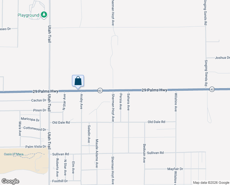 map of restaurants, bars, coffee shops, grocery stores, and more near 6511 Sherman Hoyt Avenue in Twentynine Palms