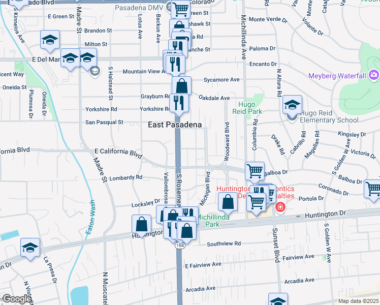 map of restaurants, bars, coffee shops, grocery stores, and more near 3744 Anita Avenue in Pasadena