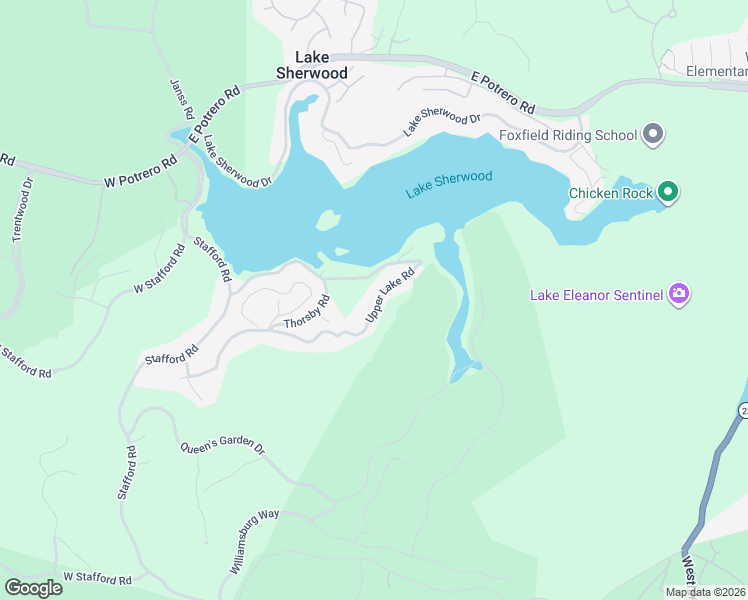 map of restaurants, bars, coffee shops, grocery stores, and more near 343 Upper Lake Road in Westlake Village