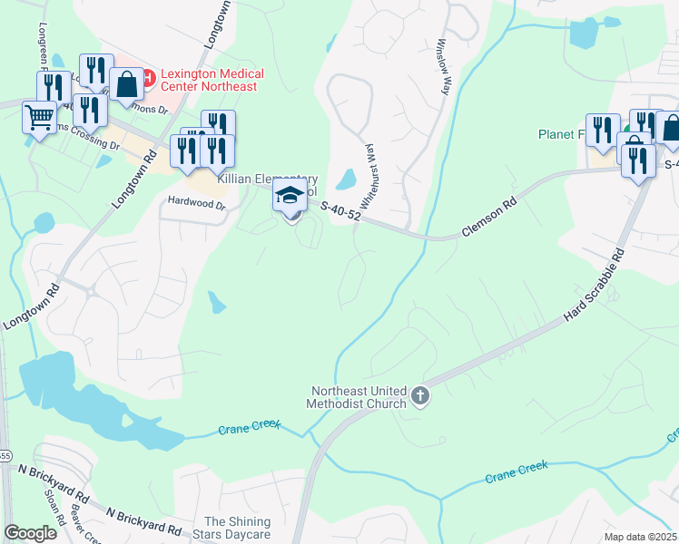 map of restaurants, bars, coffee shops, grocery stores, and more near 78 West Killian Station Court in Columbia