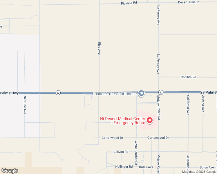 map of restaurants, bars, coffee shops, grocery stores, and more near 1 - 61865 29 Palms Highway in Joshua Tree